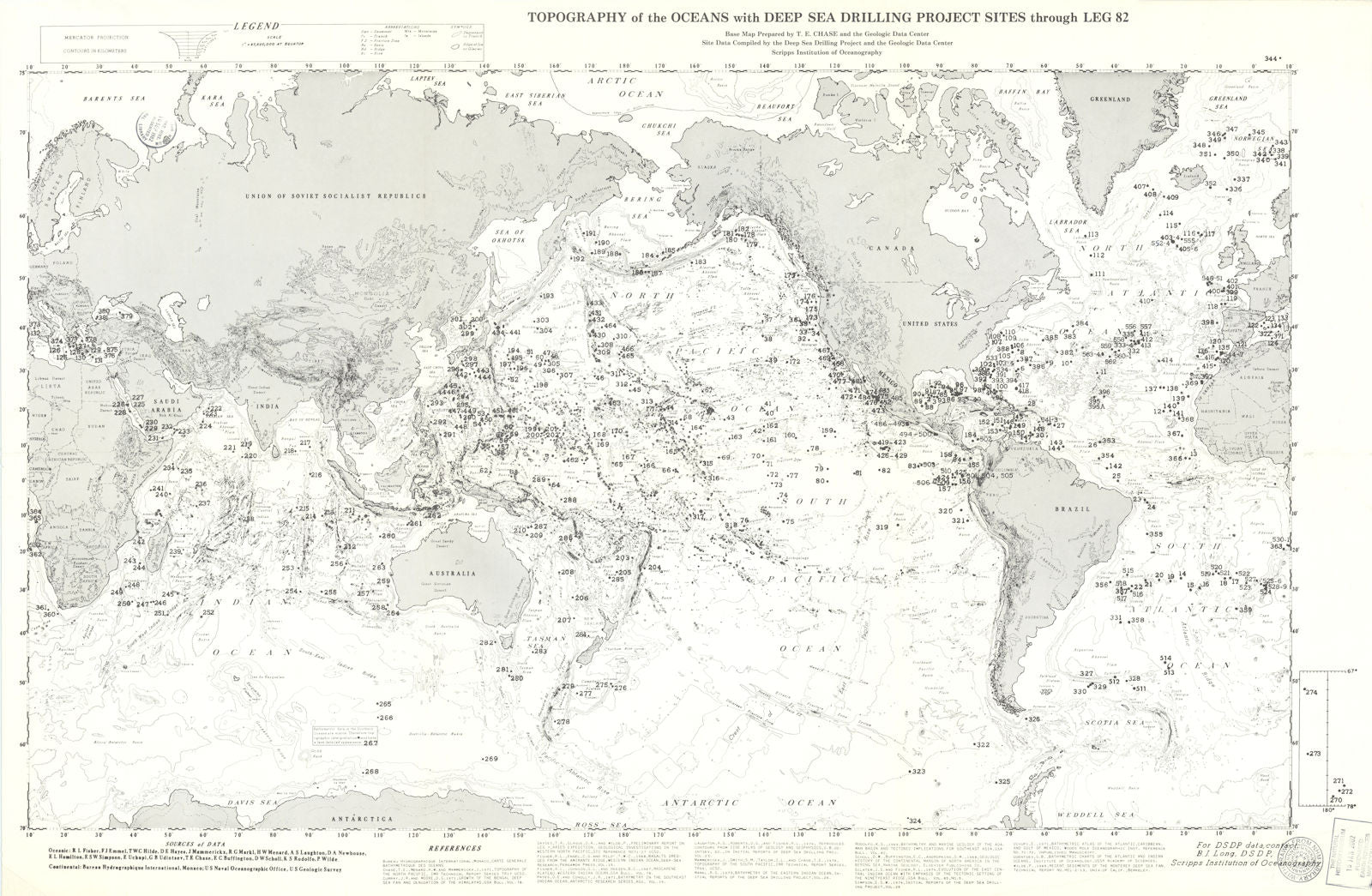 Ocean Topography. Deep sea drilling project sites Leg 82. Scripps/DSDP 1981 map